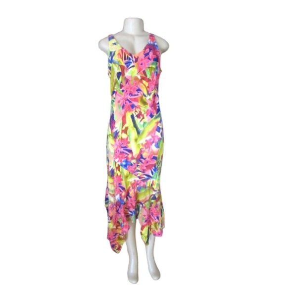 Jams World Hawaiian Tropical Print Sleeveless High-Low Hem Dress Size M - Picture 2 of 9